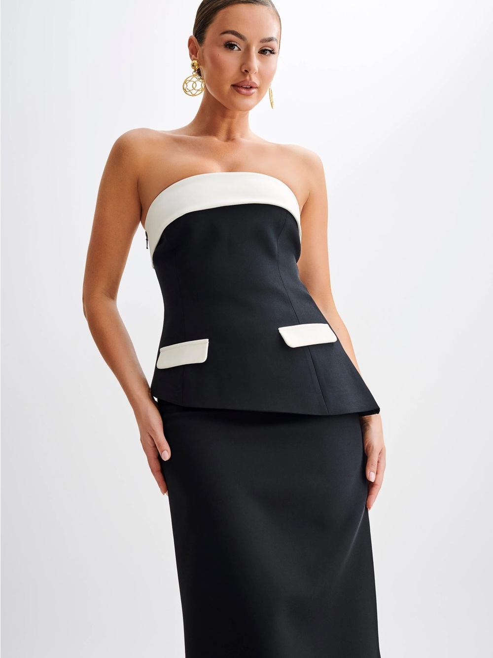 NWT Meshki Black and White Micah Contrast Suiting Strapless Top